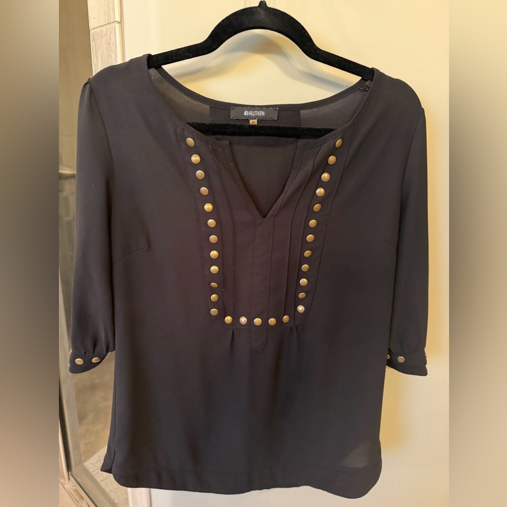 41 Hawthorn Black Blouse with Gold Studs